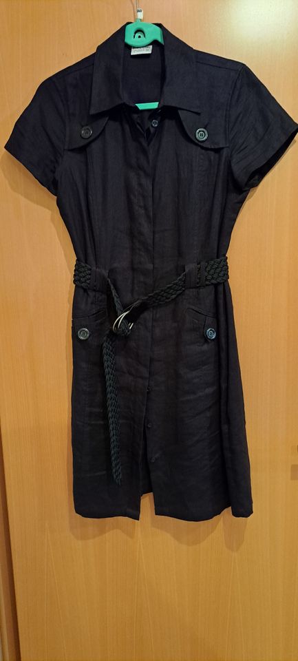 Damen Hemdblusen Leinen Sommer Kleid mit Gürtel schwarz Gr.38 Top in Westheim
