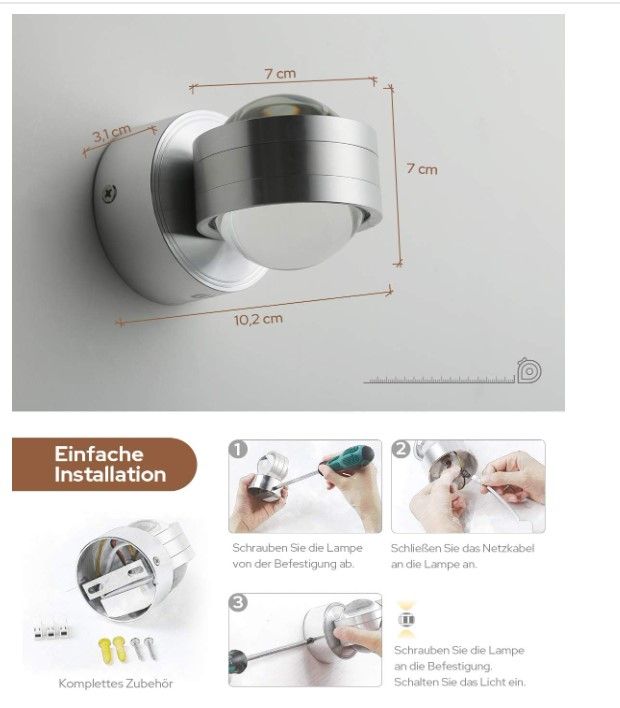 GHB 6W LED Wandleuchte Halb Globe Warmweiß Wandlampe NEU in Oelsnitz / Vogtland