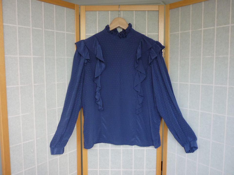 Dunkelblaue Rüschenbluse, 80er, Gr. 38, True Vintage, Gothic, C&A in Emmelshausen