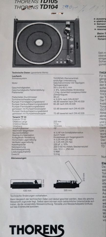 Plattenspieler Thorens TD 105 in Bad Soden am Taunus