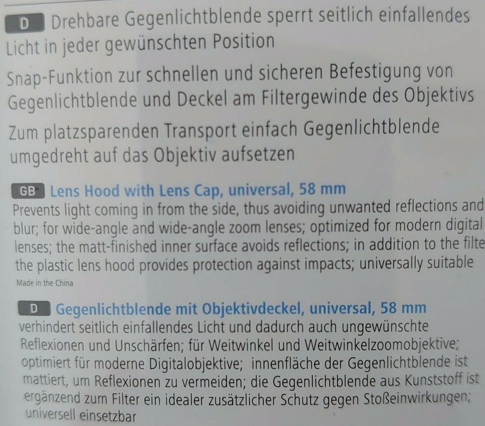 Ø 58 mm Gegenlichtblende mit Objektivdeckel, (Hama ®) *NEU* in Köln - Pesch  | eBay Kleinanzeigen ist jetzt Kleinanzeigen