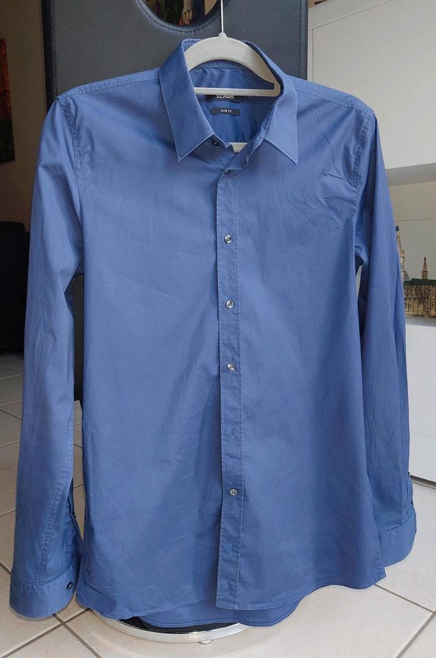 S.Oliver, Hemd, Slim Fit, Gr. 40, blau, Herrenhemd in Frechen