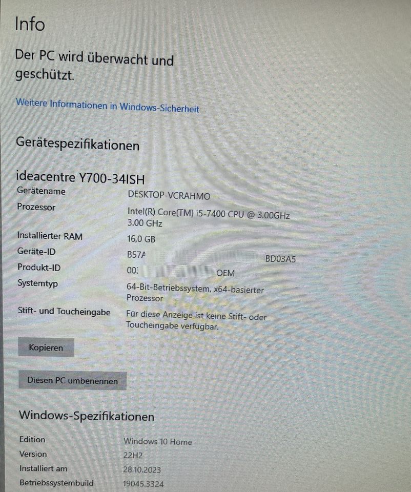 Lenovo Gaming PC Y700-34ISH in Werder (Havel)