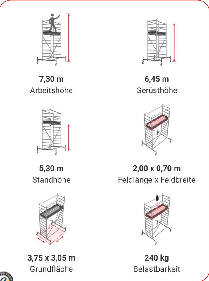 Aluminium Rollgerüst ProTec Arbeitshöhe maximal 7.30m in Braunschweig