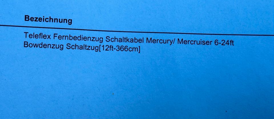 Teleflex Fernbedienzug Schaltzug Bowdenzug Mercury Mercrusier in Mirow