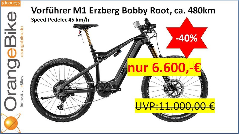 Speed-Pedelec M1 Erzberg BR Vorführer - statt UVP 11.000,- € - E-MTB Carbon 27,5/29, Fully, Brose 90Nm, 750 Wh, 45 km/h, Bobby Root Größe L „OrangeBikeConcept Karlsruhe E-Bike Pedelec“ 6198 in Karlsruhe