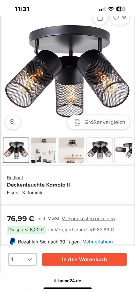 Brilliant Kamolo Deckenlampe Strahler 3 Flammig schwarz NEU 4st in Eltmann