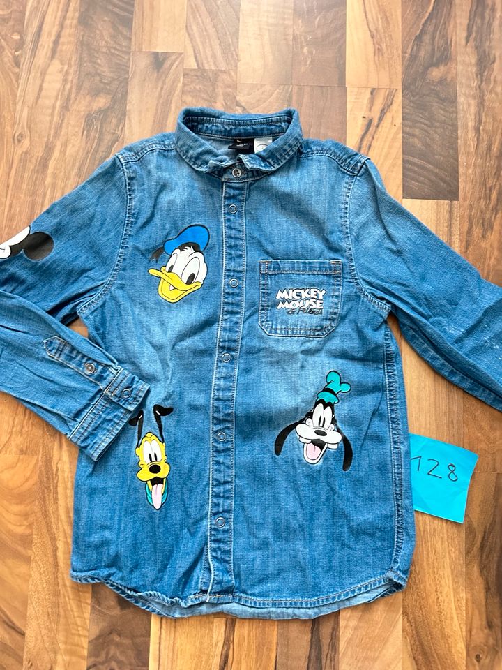 H&M Jeans Hemd 128 Denim Disney Mickey Mouse Micky Maus 128 in Wiesbaden