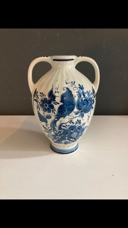 Delft Vase Blauw 1941 /14 Blumen Vogel Floral Alt sammeln Vintage in Marktbergel