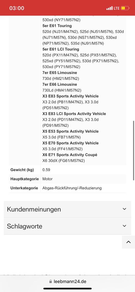 11717804382 / 7.00450.09.0 AGR-Vent. BMW 1er 3er 5er 7er X3 X5 X6 in Stuttgart