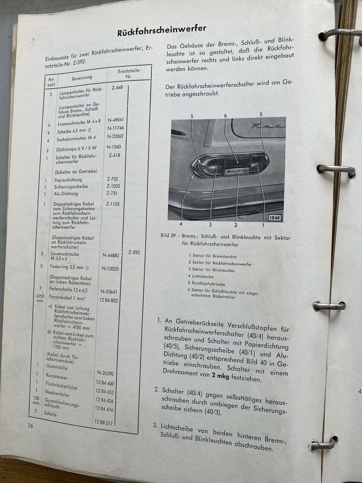 Einbau-Anweisungen Zubehör Opel Kadett A in Bayern - Mindelheim