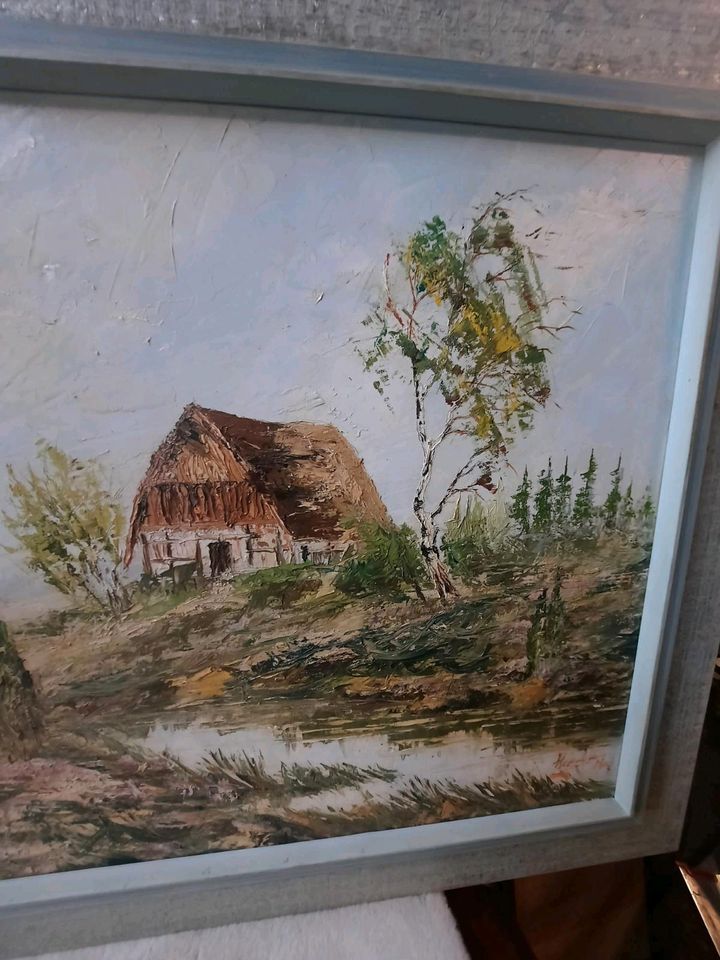 Alt Gemälde Kunstwerk Bild Bilderrahmen Holzrahmen Signiert Kunst in Groß-Gerau