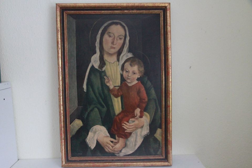 großes Gemälde Madonna m. Jesus v. Julius Hüther Öldruck Reprint in Straßkirchen