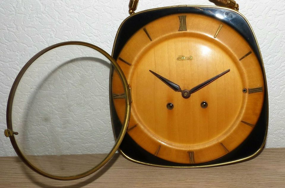 Hermle Wand-Uhr mit Gong Schlag 1950er Jahre Holz Glas Bastler in Schwerte