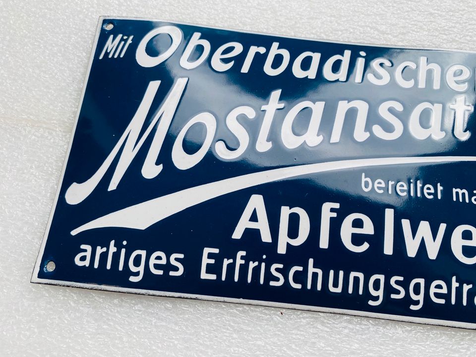 ‼️ EMAILSCHILD Mostansatz Oberbaden Apfelwein 1930 Emailleschild in Schiffweiler