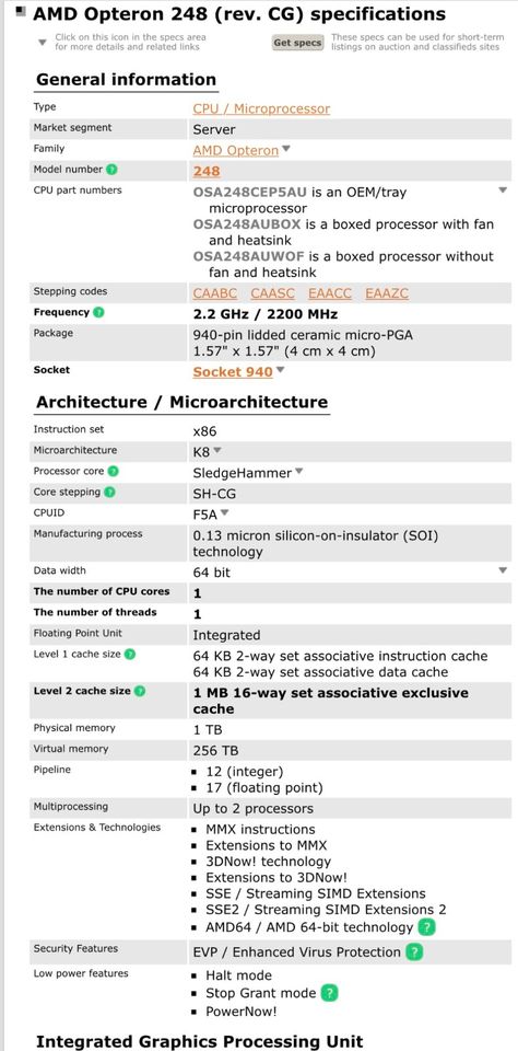 2x AMD Opteron 248 Sockel 940 2,2Ghz in Teistungen