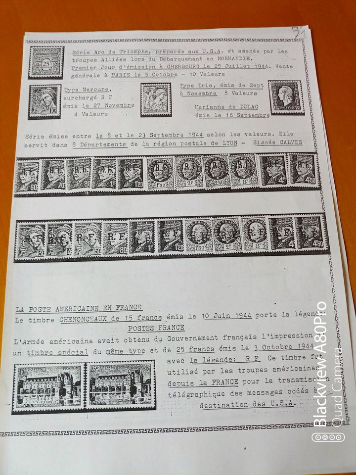 Ablichtungen von französischen Briefmarken und Beschreibung dazu in Arnstein