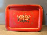 NY Vintage Metall Tablett rot handbemalt Rosen Blumen Deko Küche Hessen - Darmstadt Vorschau