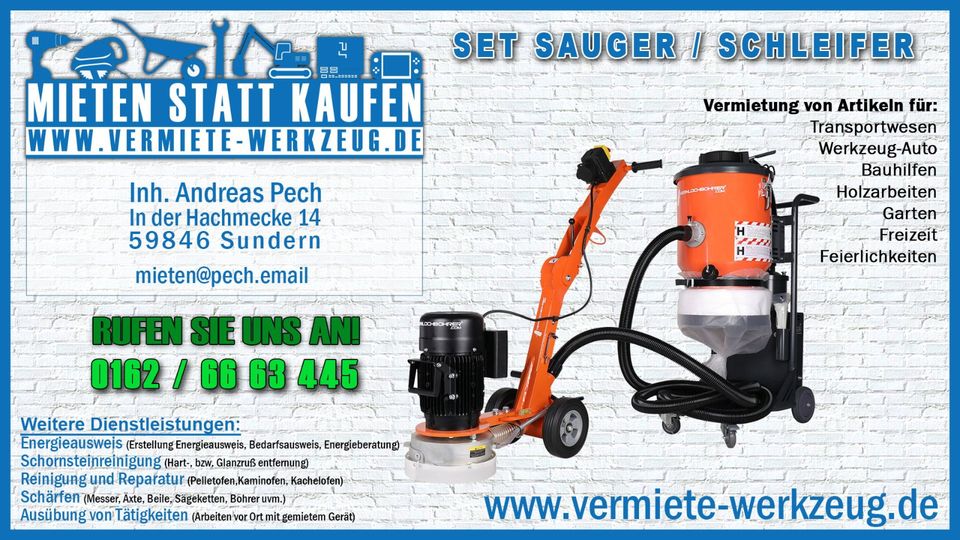 ⚡ Mieten Set Bodenschleifmaschine inkl. Profi Industriesauger ⚡ in Sundern (Sauerland)