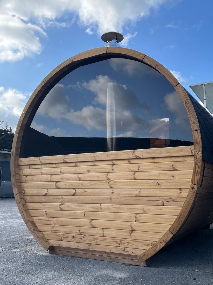 Sauna Thermoholz mit Terrasse Panoramascheibe auf Lager in Wandlitz