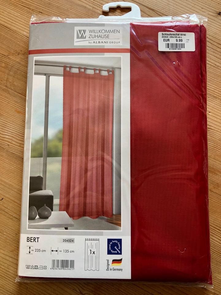 Vorhangschal Rot 235x125 cm durchsichtig OVP Schlaufenschal in Übersee