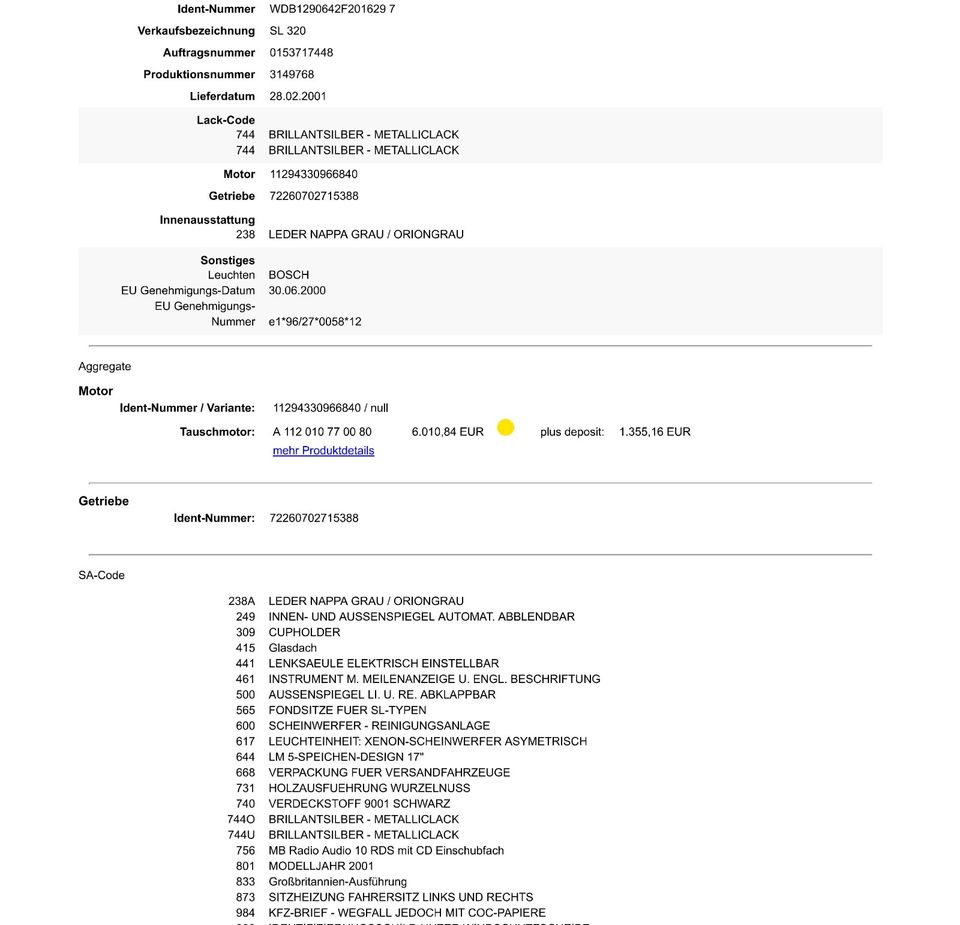 Mercedes SL R129 Leitung Nr. 15 A1298001084 in Michelau i. OFr.