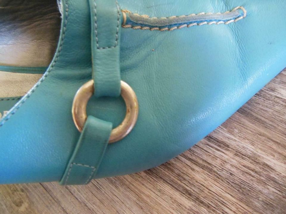 Damen Schuhe Sandalen Pumps Größe 37 Blau 6,5 cm Absatz in Holzweißig