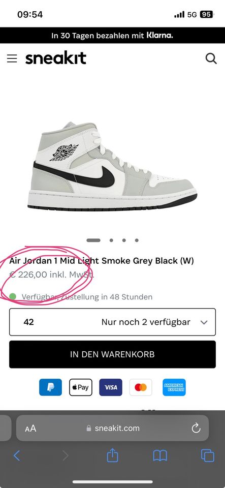 Air jordan 1 mid light smoke grey black in Hamburg