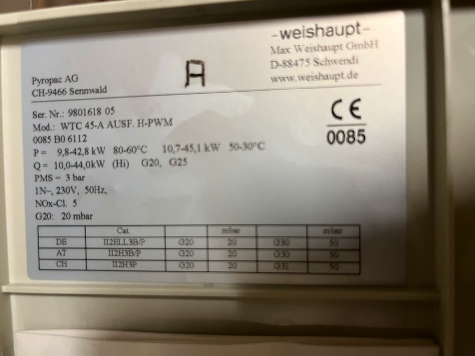 Weishaupt WTC 45-A Gasbrenner Brenner in Rastatt