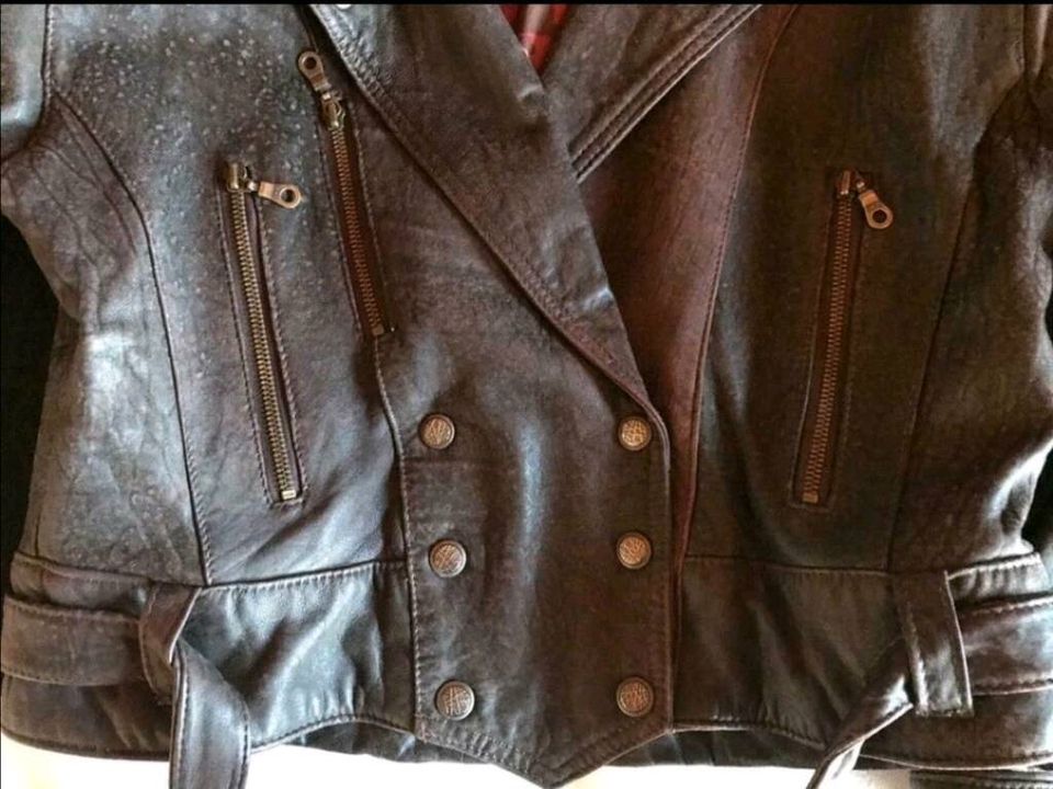 Lederjacke - vintage - Bikerstil - Gr. 38/40 - antikbraun in Isny im Allgäu