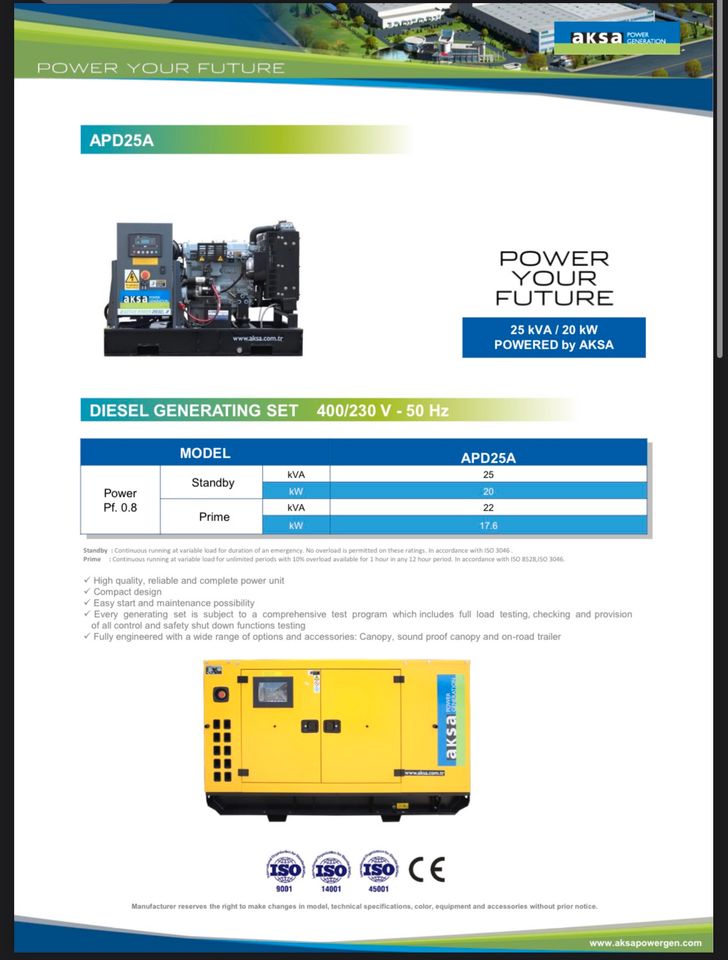 Angebot! Aksa APD25A 20kW Notstromaggregat Notstromgenerator Feuerwehr in Meggerdorf