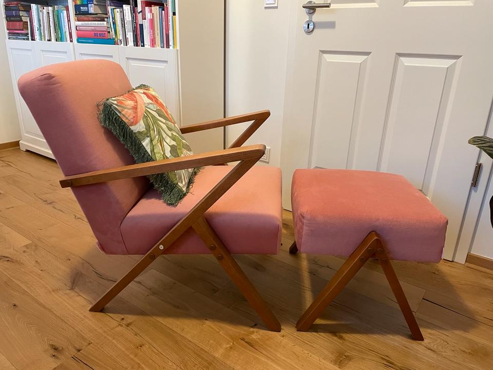 Sternzeit Retrostar Sessel und Hocker rosa Samt Vintage Retro in Leipzig