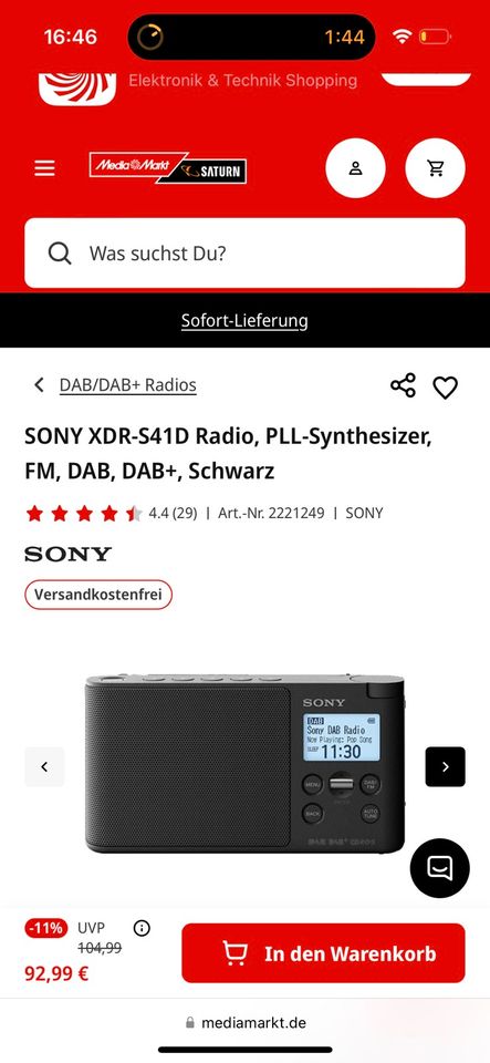 NEU Sony Radiowecker DAB DAB+ in Rellingen