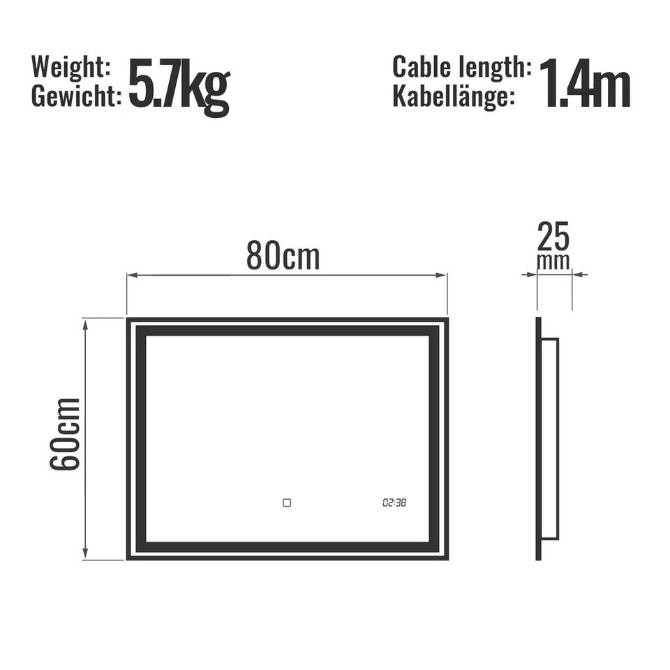 LED Badspiegel 80x60 cm Beschlagfrei Dimmbar Energiesparend in Hainburg