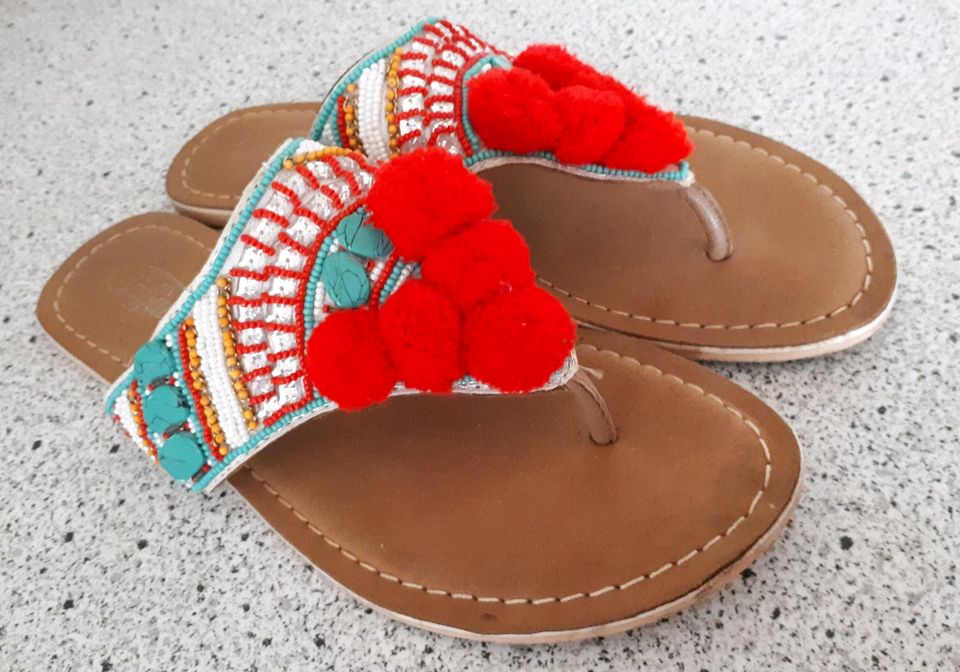 ❤ BUFFALO Sandale Flip Flop Zehentreter Gr. 37 Bunt Rot Türkis ❤ in Ilmmünster