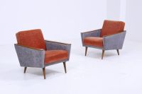 2 Vintage Sessel 60er Jahre | Mid Century Armlehnsessel Holz Rot Grau Plüsch Retro Design Berlin - Tempelhof Vorschau