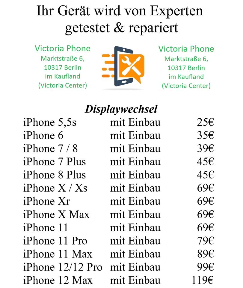Handy iPhone Display Reparatur 12 11 Pro Xs-Max-Xr 8-7-Plus SE in Berlin