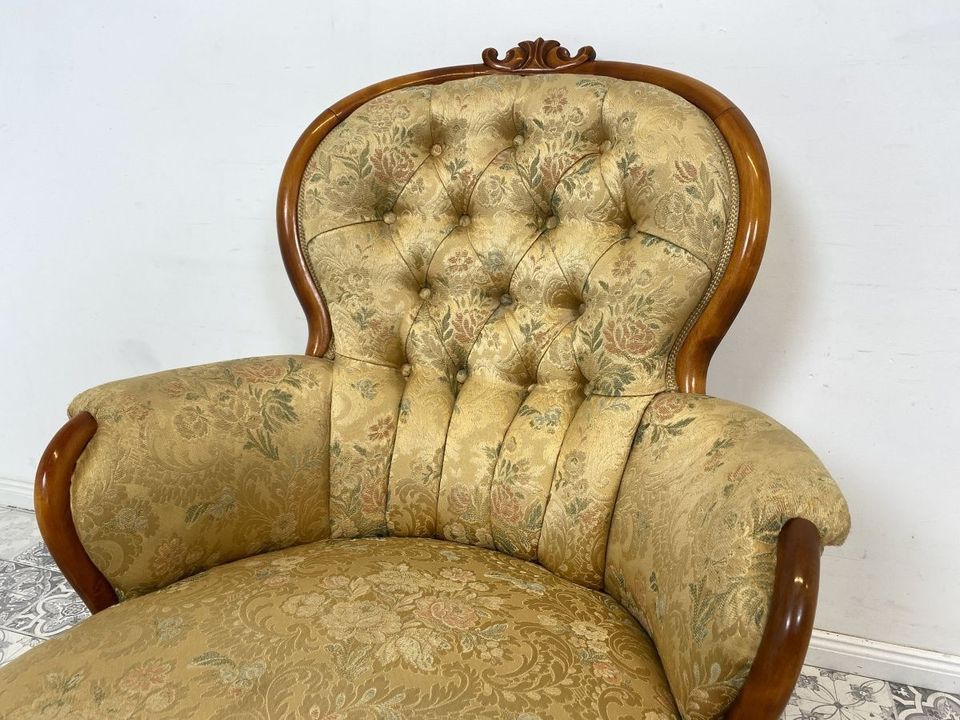 WMK 1/2 Wunderschöner & sehr gut erhaltener 60er Jahre Vintage Sessel im Louis Philippe Stil mit hochwertigem Stoffbezug und bequemen Federkernsitz # Salonsessel Sitzgarnitur Barock Rokoko Stilmöbel in Berlin