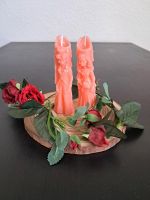 Skelett Brautpaar Kerze Sojawachs Orange mit Holzscheibe und Rose Niedersachsen - Wittmund Vorschau