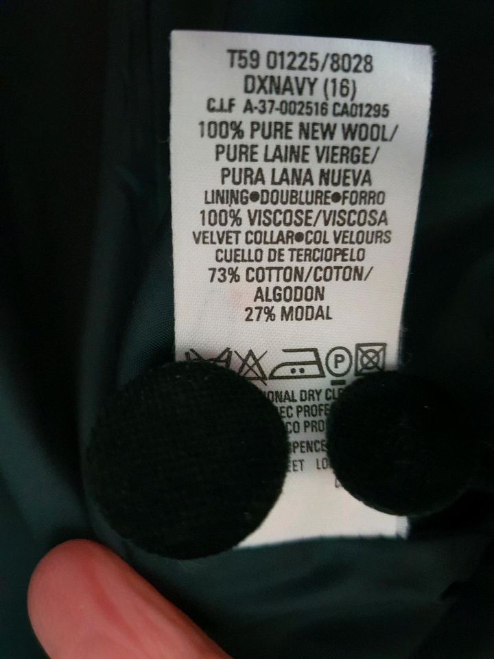 Marks & Spencer Blazer Wolle UK 16 D 42 Kragen Knöpfe Samt in Mönchgut, Ostseebad