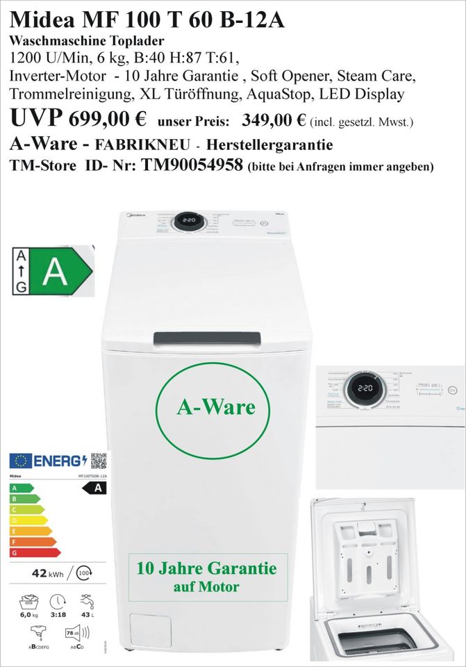 Toplader NEU als B-Ware von oben zu beladen Waschmaschine Waschtrockner Waschmaschiene Raumspar 40cm oder 45cm breit Miele LG Samsung AEG Siemens Bosch Bauknecht usw. in Wolfhagen 