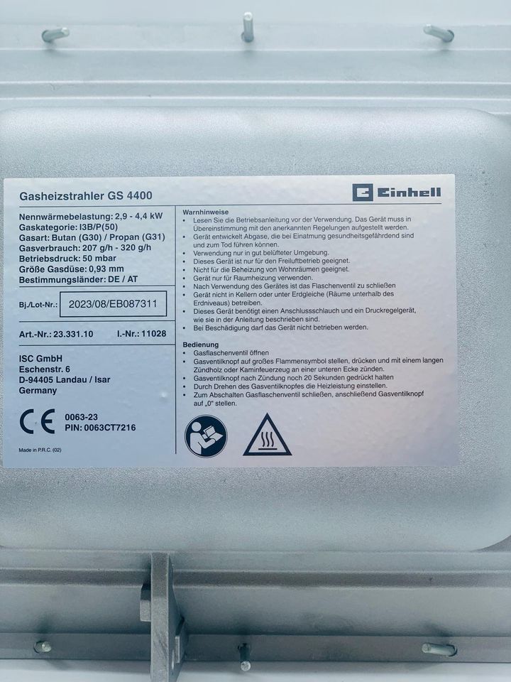 Einhell Gasheizstrahler GS 4400 2900-4400W 50 mbar Gasschlauch in Hamburg