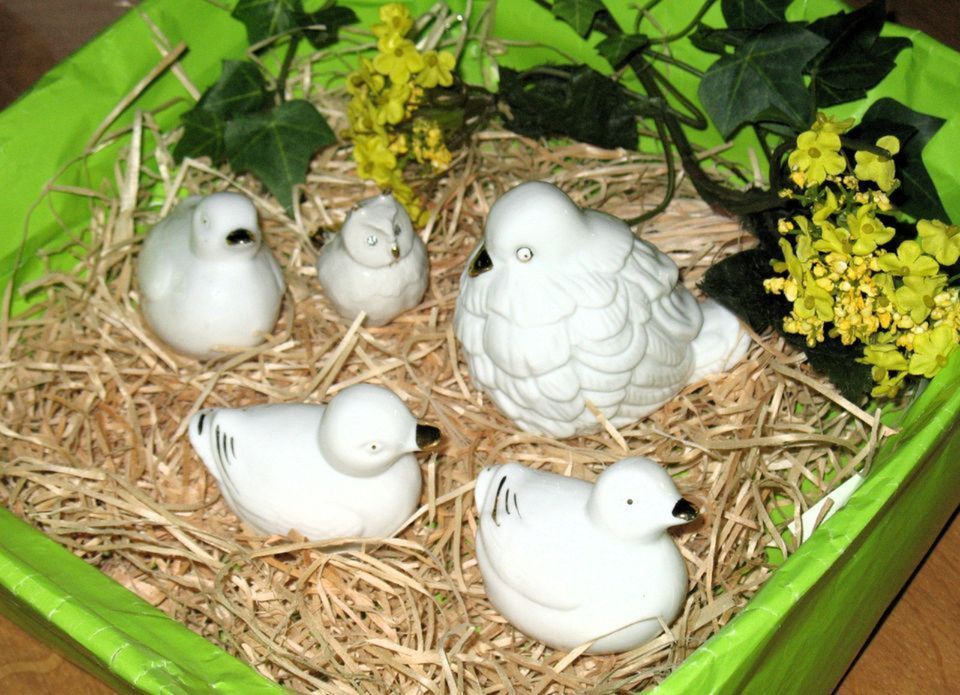 5 weiße, dekorative Vögel (3 Enten, Eule, Taube), Deko, Floristik in Georgsmarienhütte