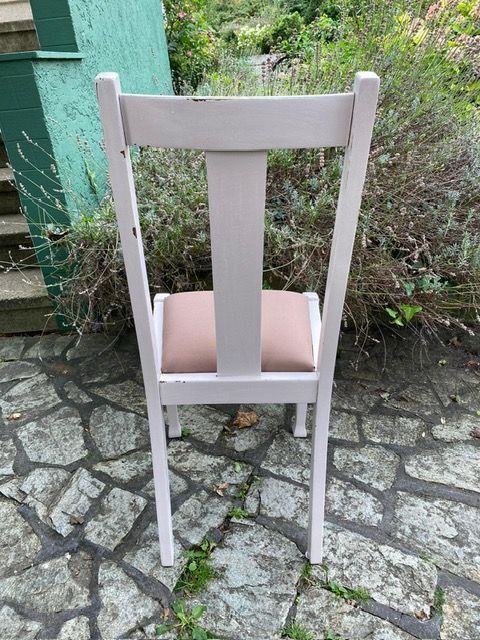 3 Stühle Stuhl Esstisch Holz weiß Shabby Chic Stoff Beige in Mainz