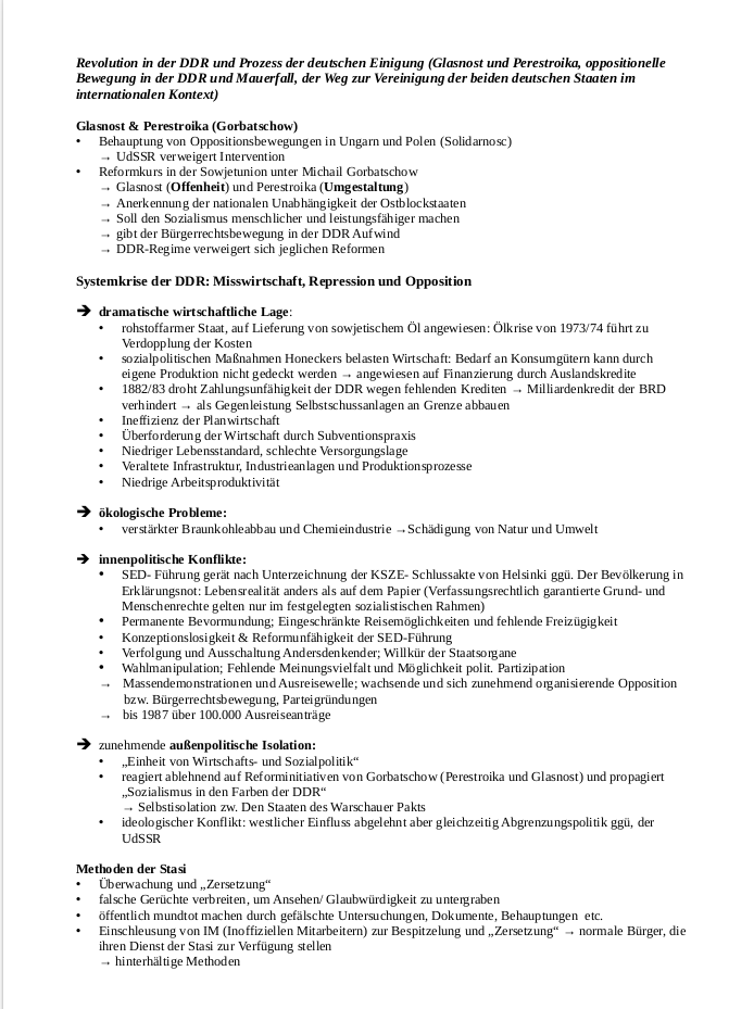Geschichte Lernzettel Wiedervereinigung, DDR Abitur 2025 Hessen in Friedrichsdorf