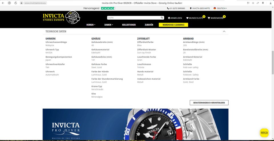 Invicta Pro Diver 8928OB Armbanduhr für Herren 100% Neuware in Bonn