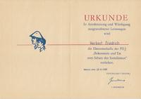 DDR Urkunde 1980 zur Ehrenmedaille der FDJ "Bekenntnis und Tat zu Bayern - Lindau Vorschau