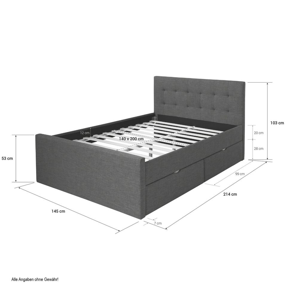 Polsterbett Doppelbett 140x200cm Bettgestell 2 Bettkästen VB349€* in Magdeburg