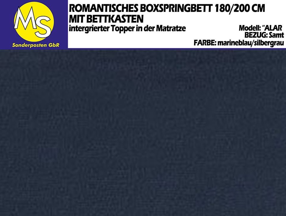 Boxspringbett Bett 180/200 +KSMatratze H2 +Topper Samt marineblau in Mettingen