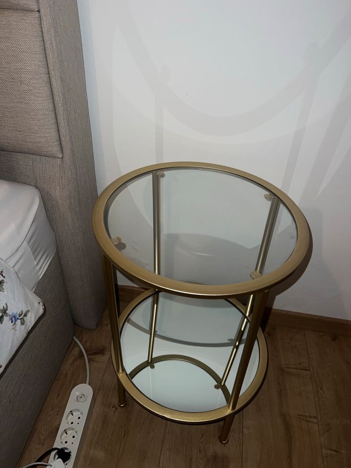 Beistelltisch 2x Gold mit Glas und Spiegelglas (Nachttisch) in Gaggenau